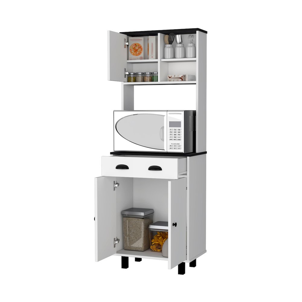 White and Wengue 1-Drawer Kitchen Pantry. Picture 3
