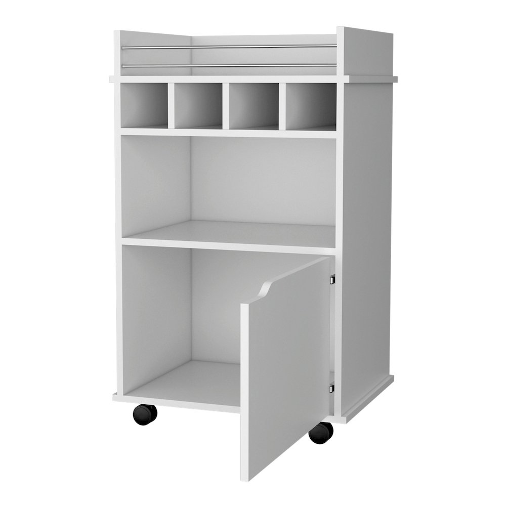 White 1-Door Bar Cart. Picture 2