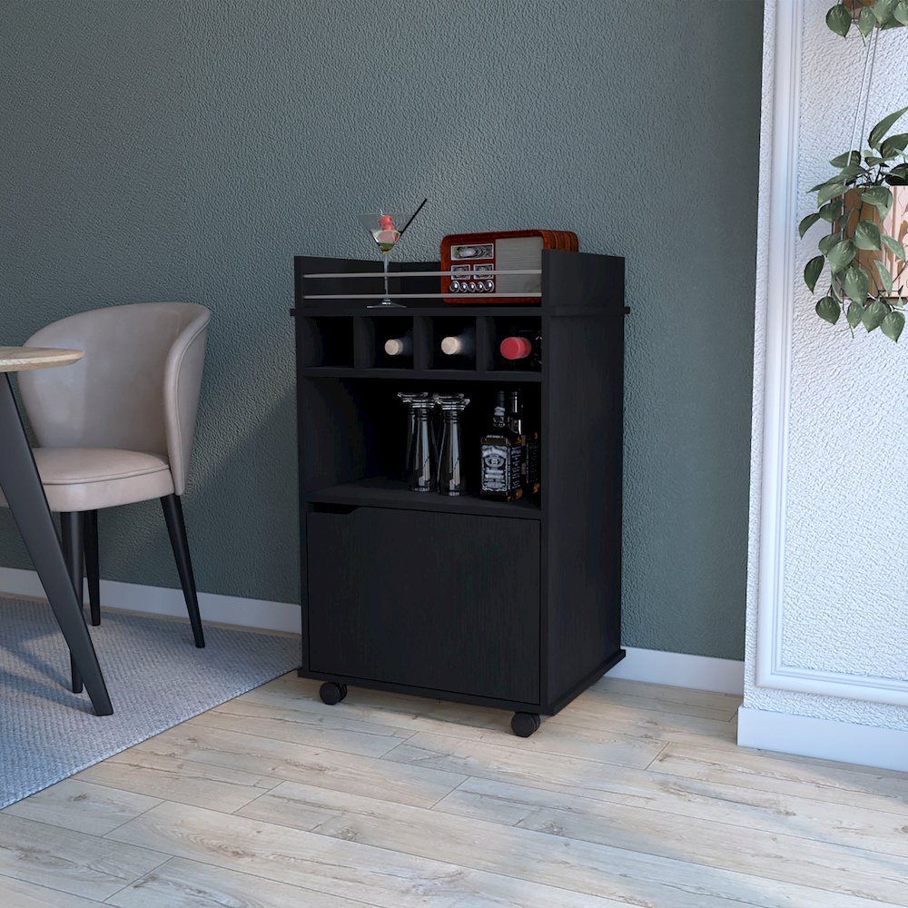 Black 1-Door Bar Cart. Picture 4
