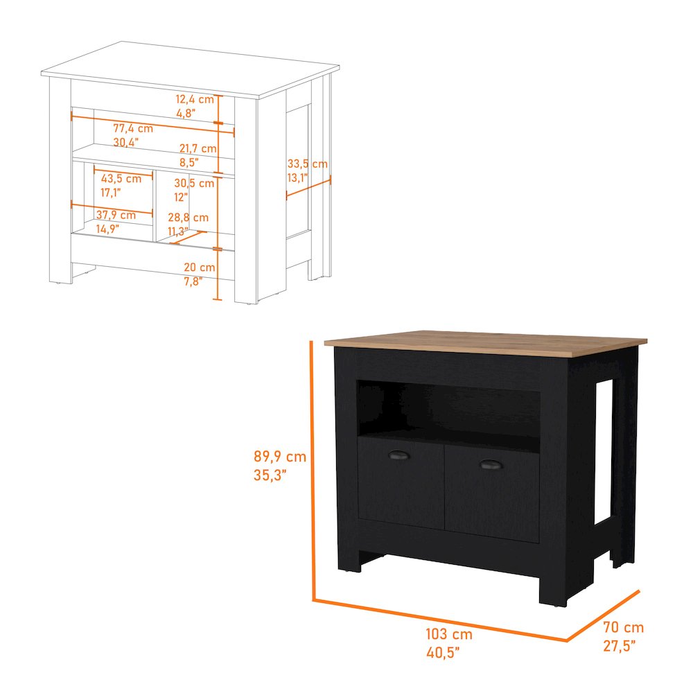 Black 2-Door Kitchen Island. Picture 6