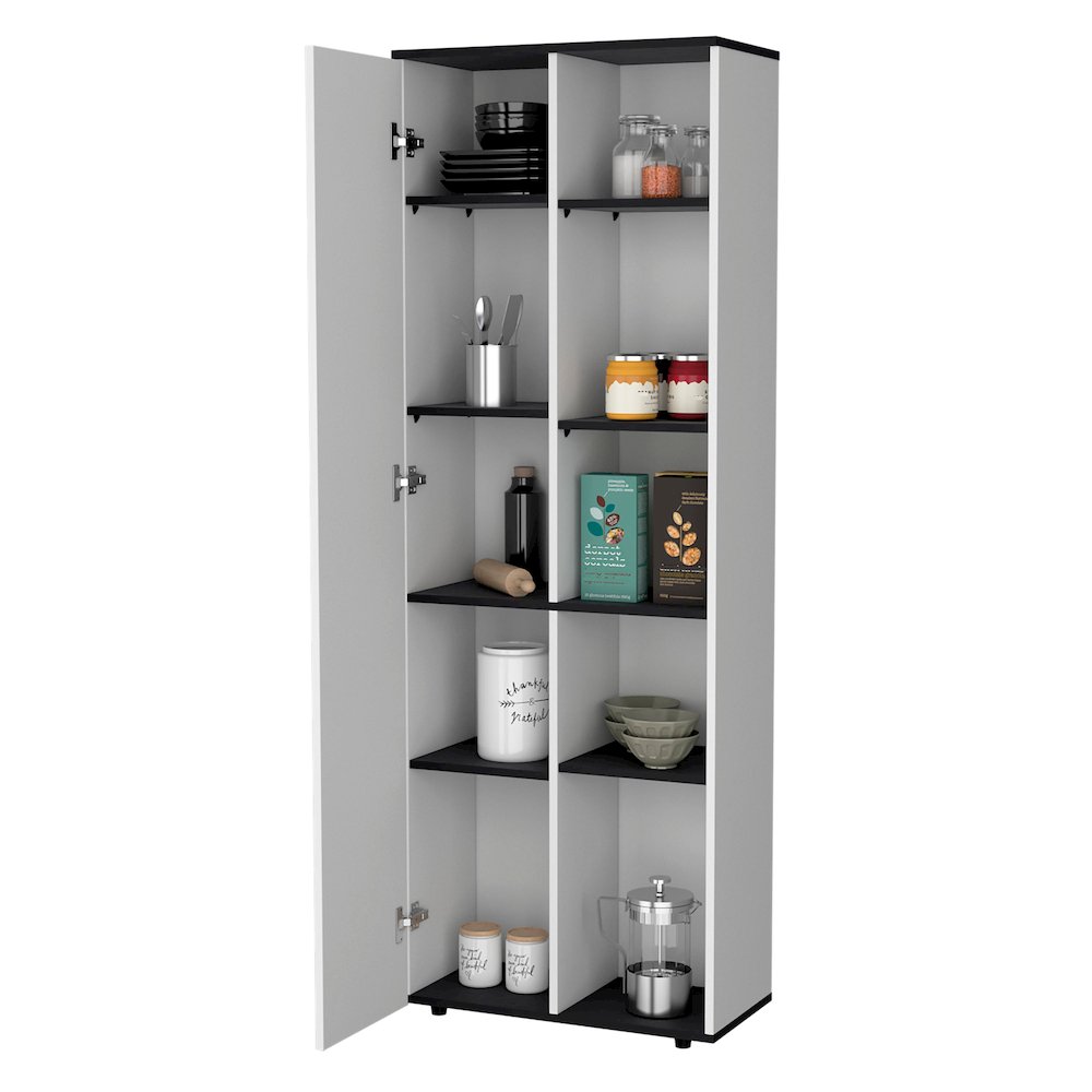 White and Black 1-Door Multistorage Kitchen Pantry. Picture 3