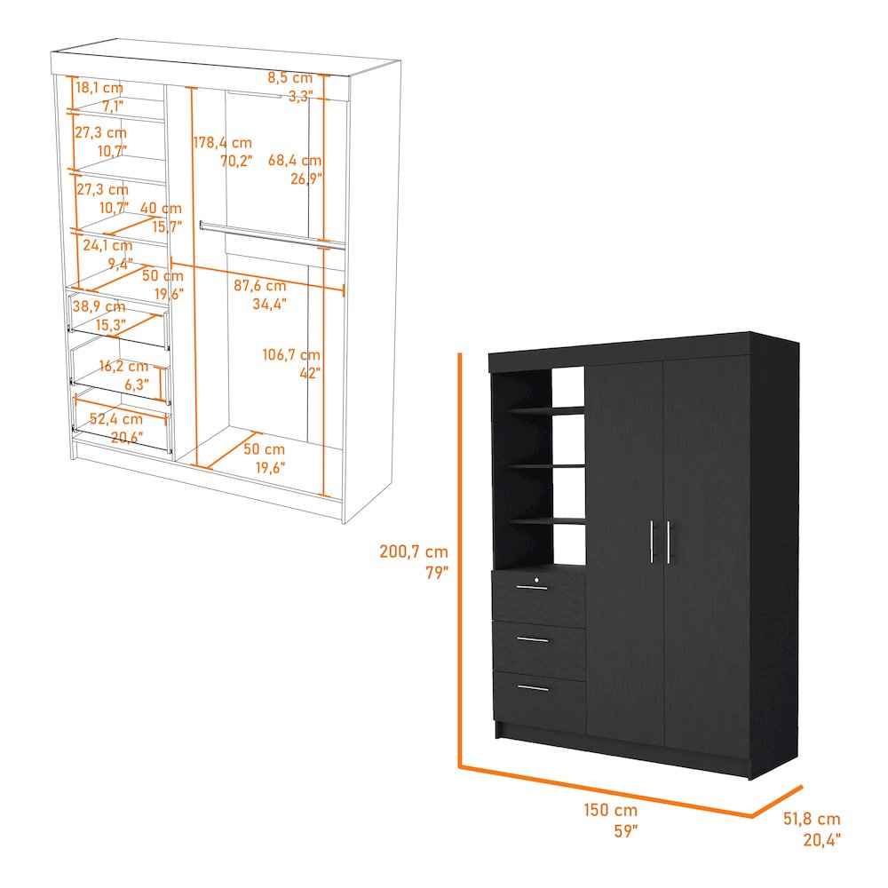 3-Drawer Armoire Black. Picture 6