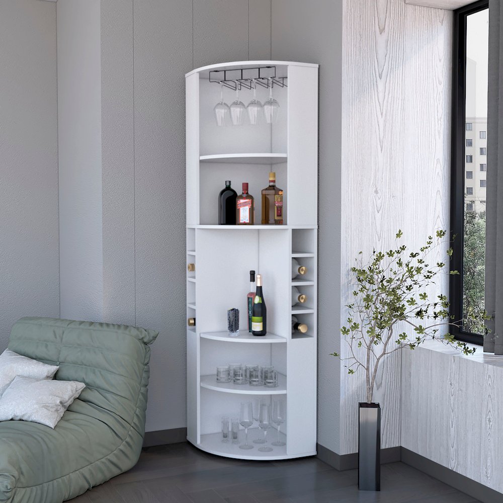 White 5 Large Shelves Corner Bar Cabinet. Picture 4