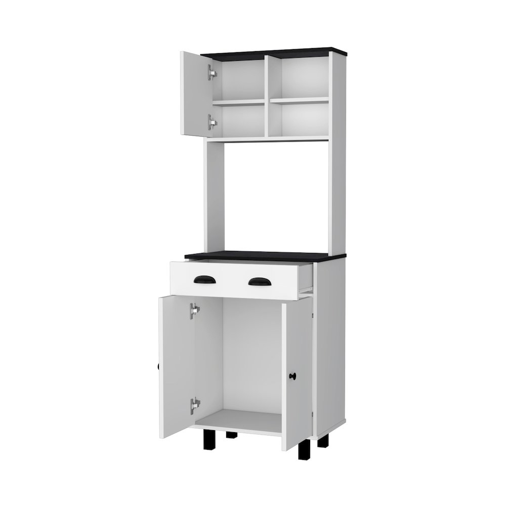 White and Wengue 1-Drawer Kitchen Pantry. Picture 2