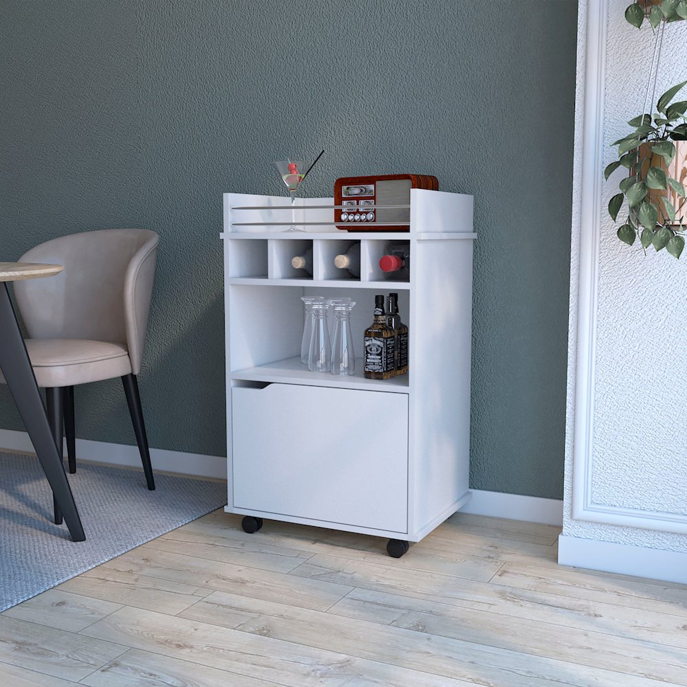 White 1-Door Bar Cart. Picture 4