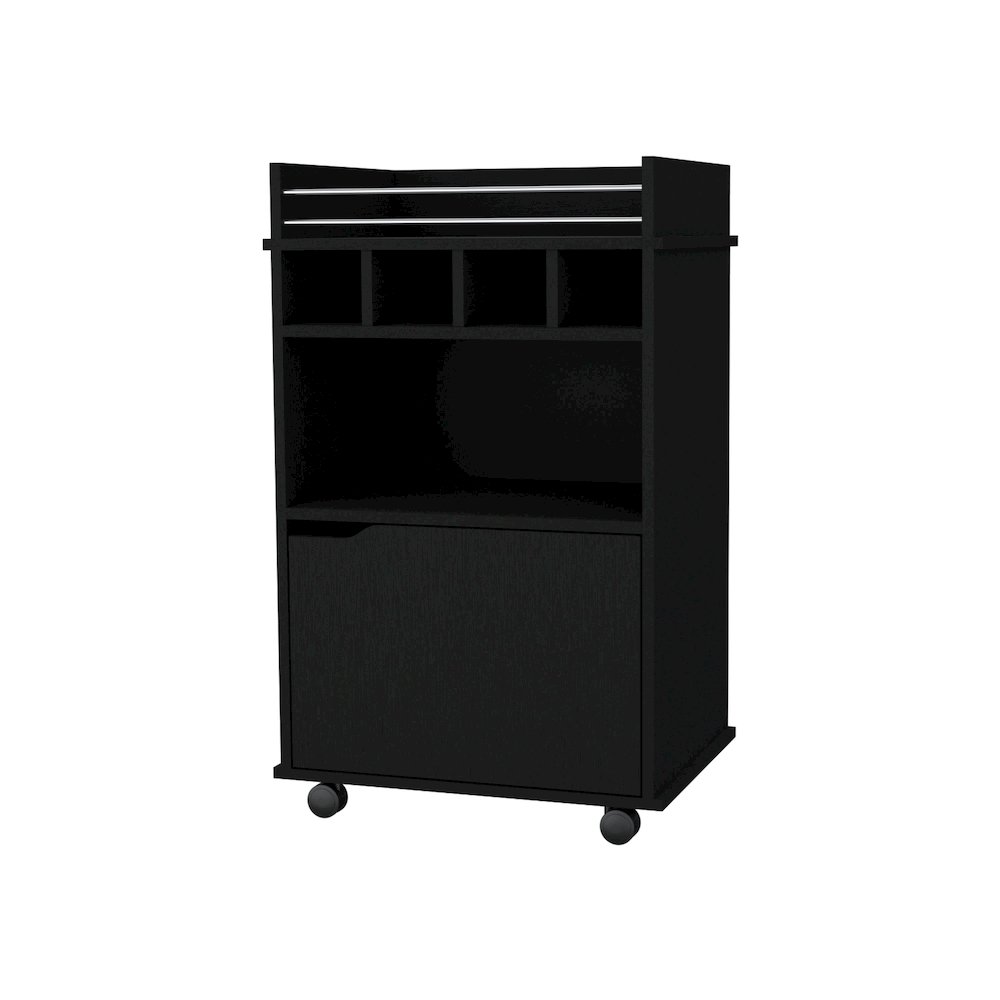 Black 1-Door Bar Cart. Picture 1