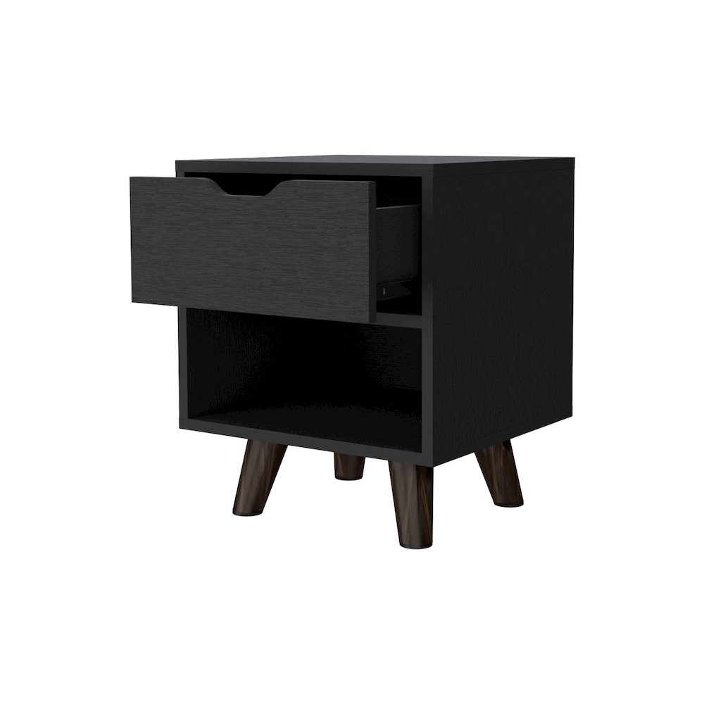 Black 1-Open Storage Shelf Nightstand. Picture 2