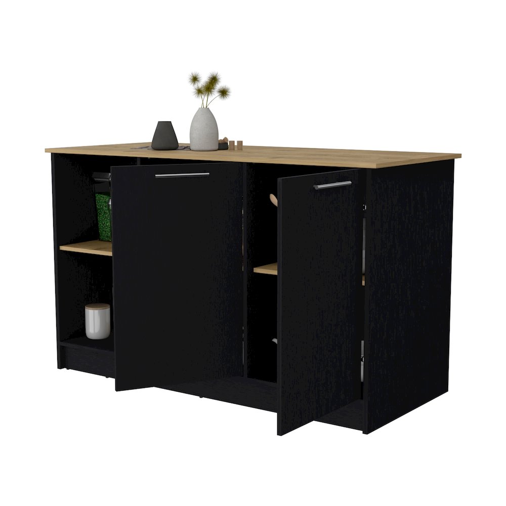 Black and Macadamia Double Door Cabinets Kitchen Island. Picture 6