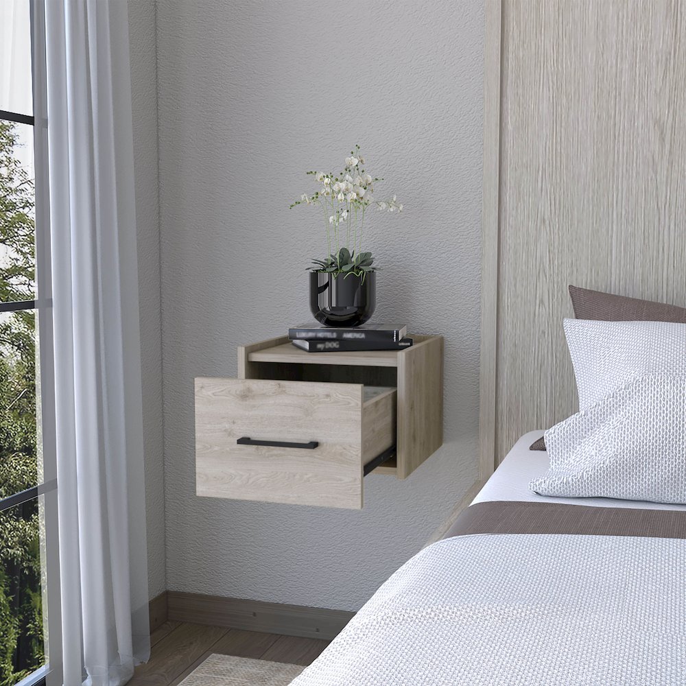 Light Gray Wall-Mounted Floating Nightstand. Picture 5