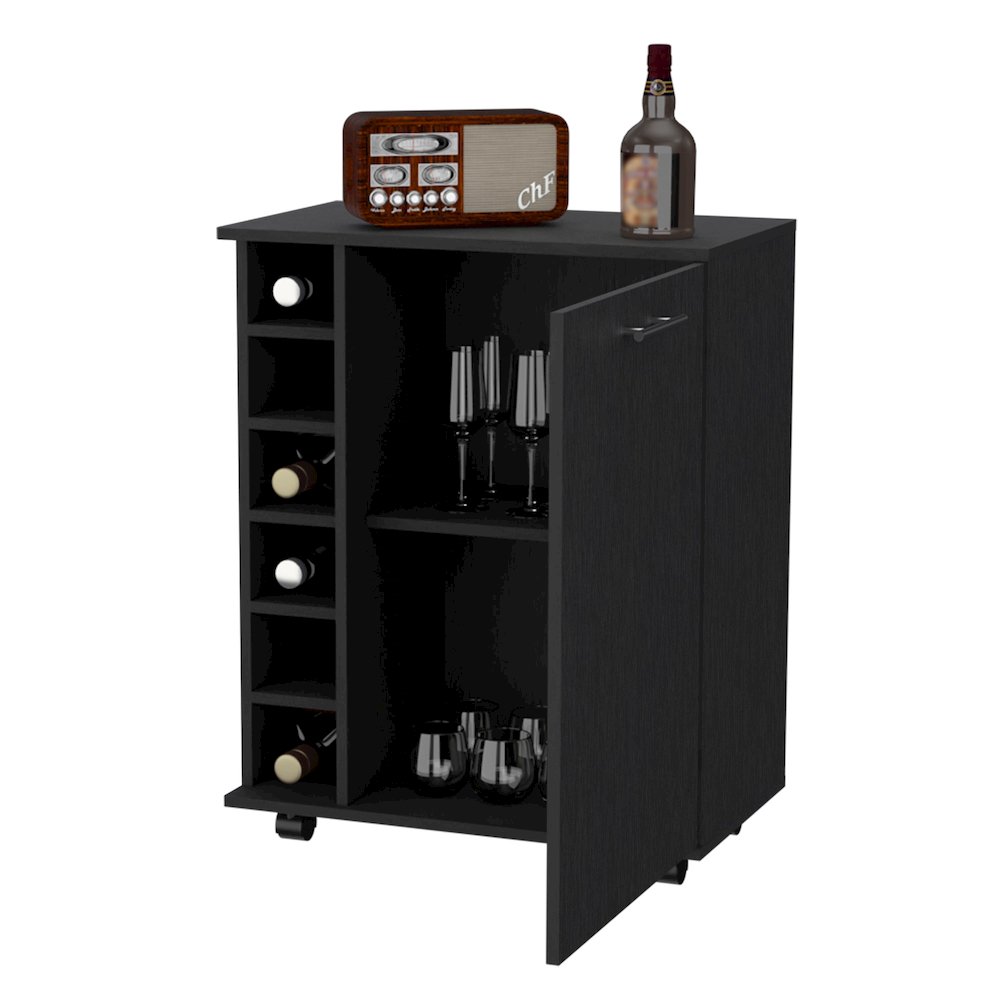 Black 6-Bottle Rack Bar Cart. Picture 6