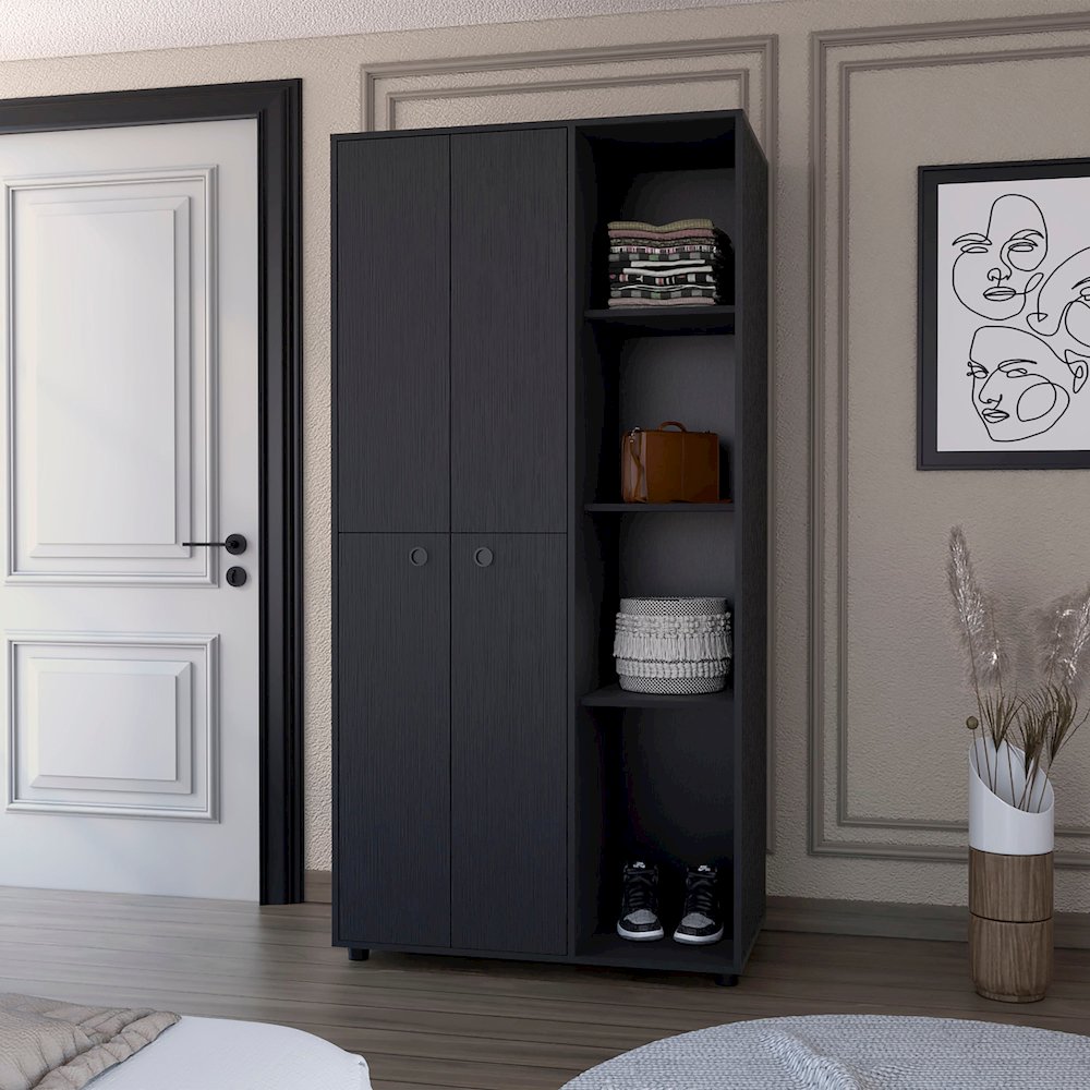 1-Drawer Armoire Closet Black. Picture 4