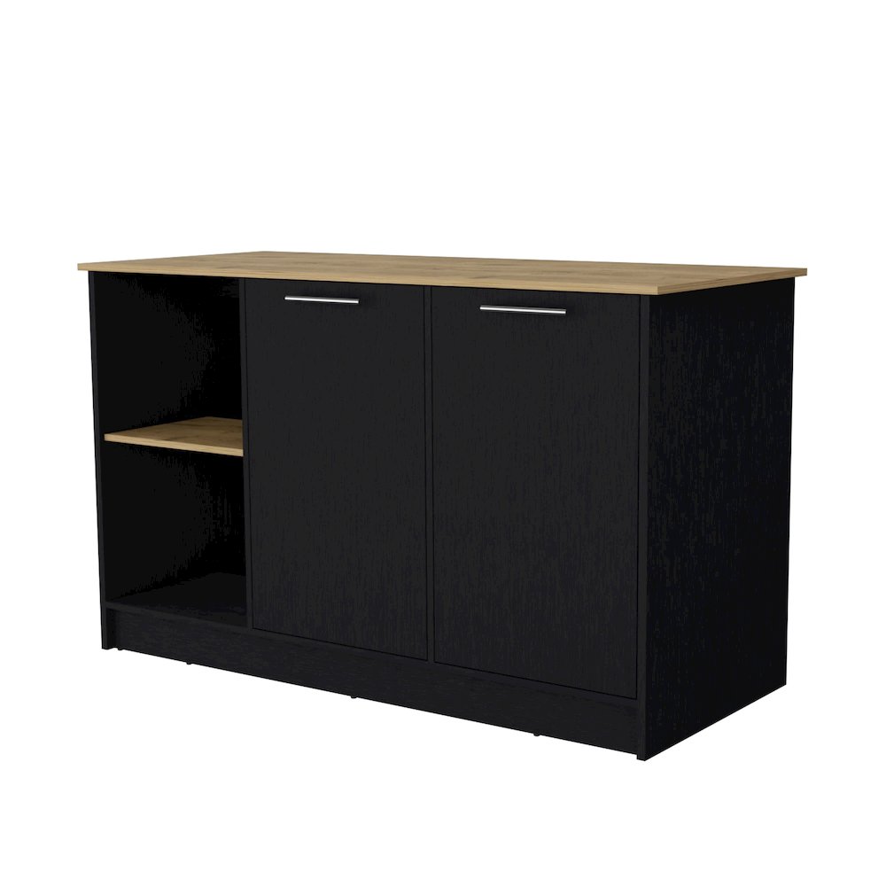Black and Macadamia Double Door Cabinets Kitchen Island. Picture 1