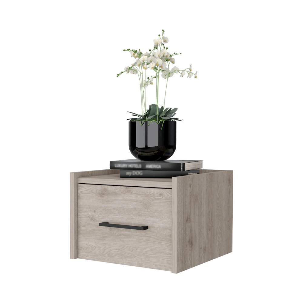 Light Gray Wall-Mounted Floating Nightstand. Picture 2