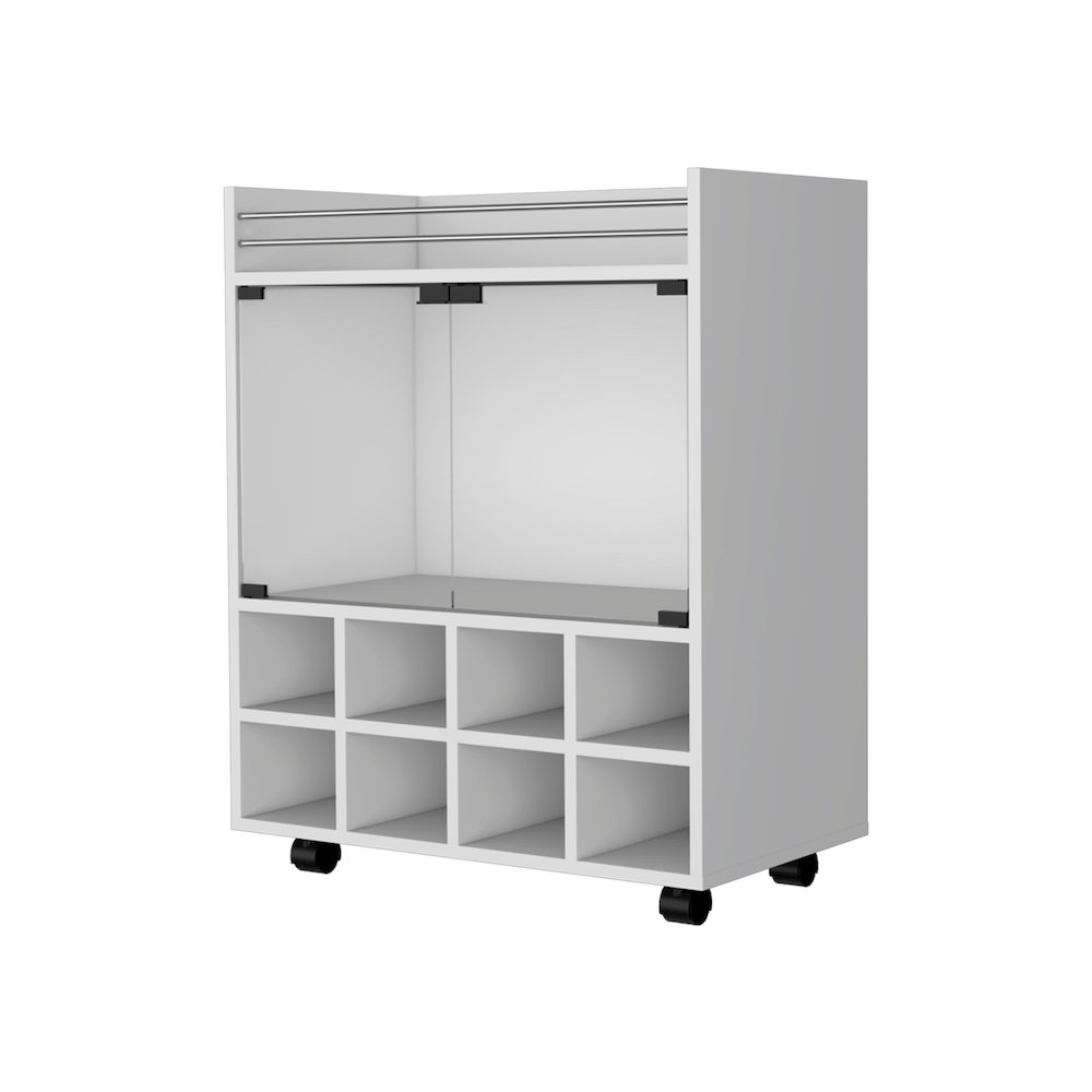 White 8-Bottle Rack Bar Cart. Picture 1