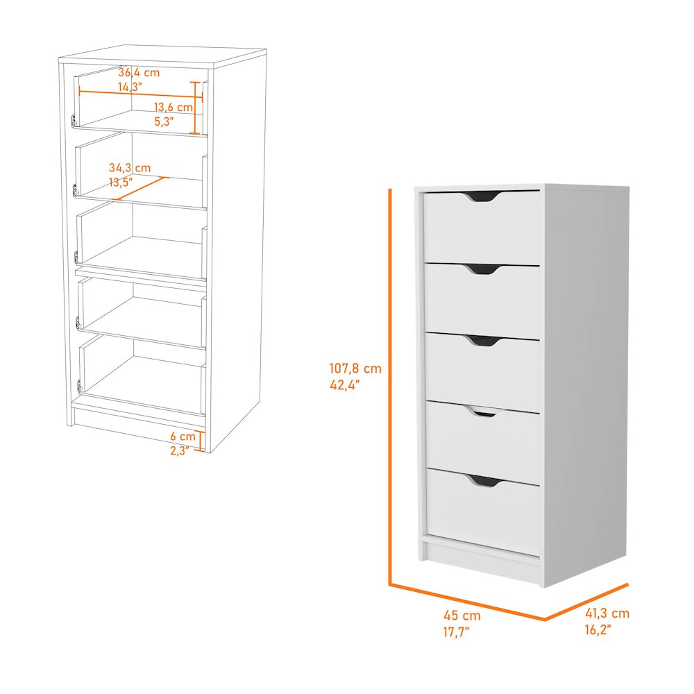 White 5 Narrow Drawer Dresser. Picture 3