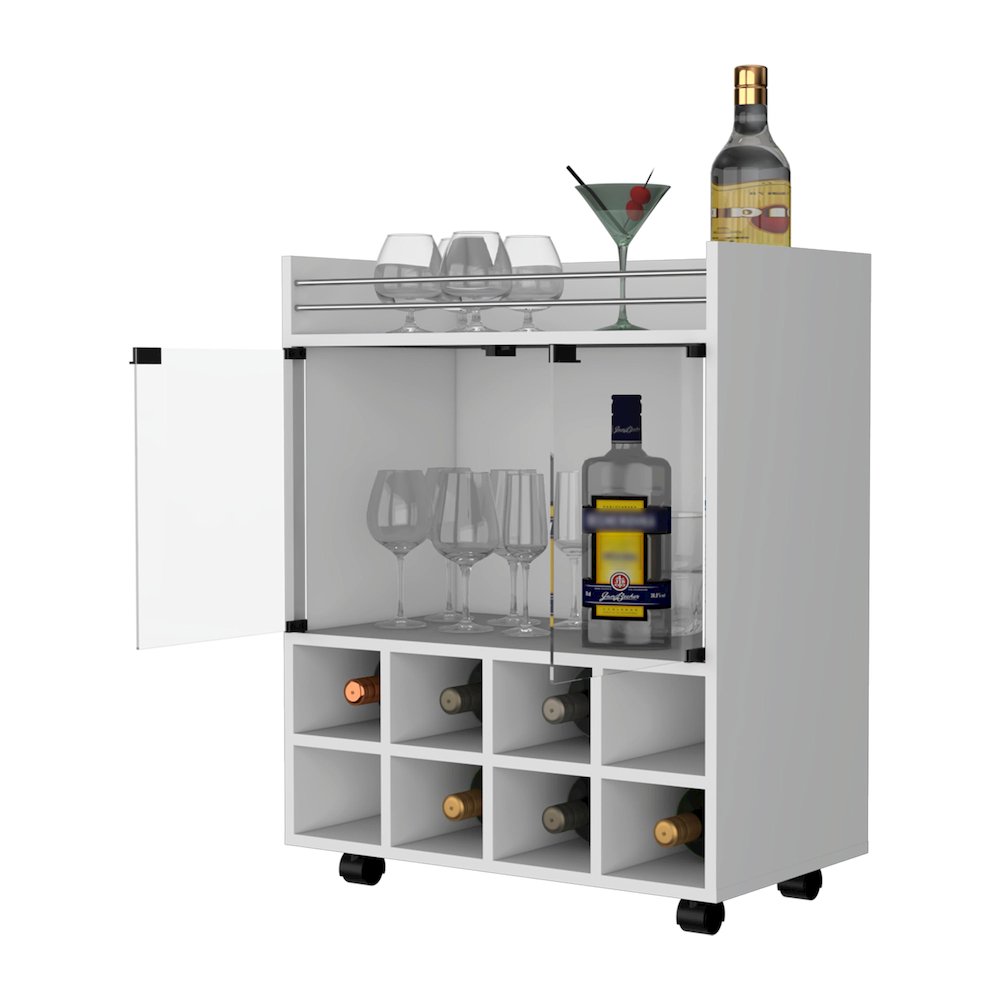 White 8-Bottle Rack Bar Cart. Picture 3