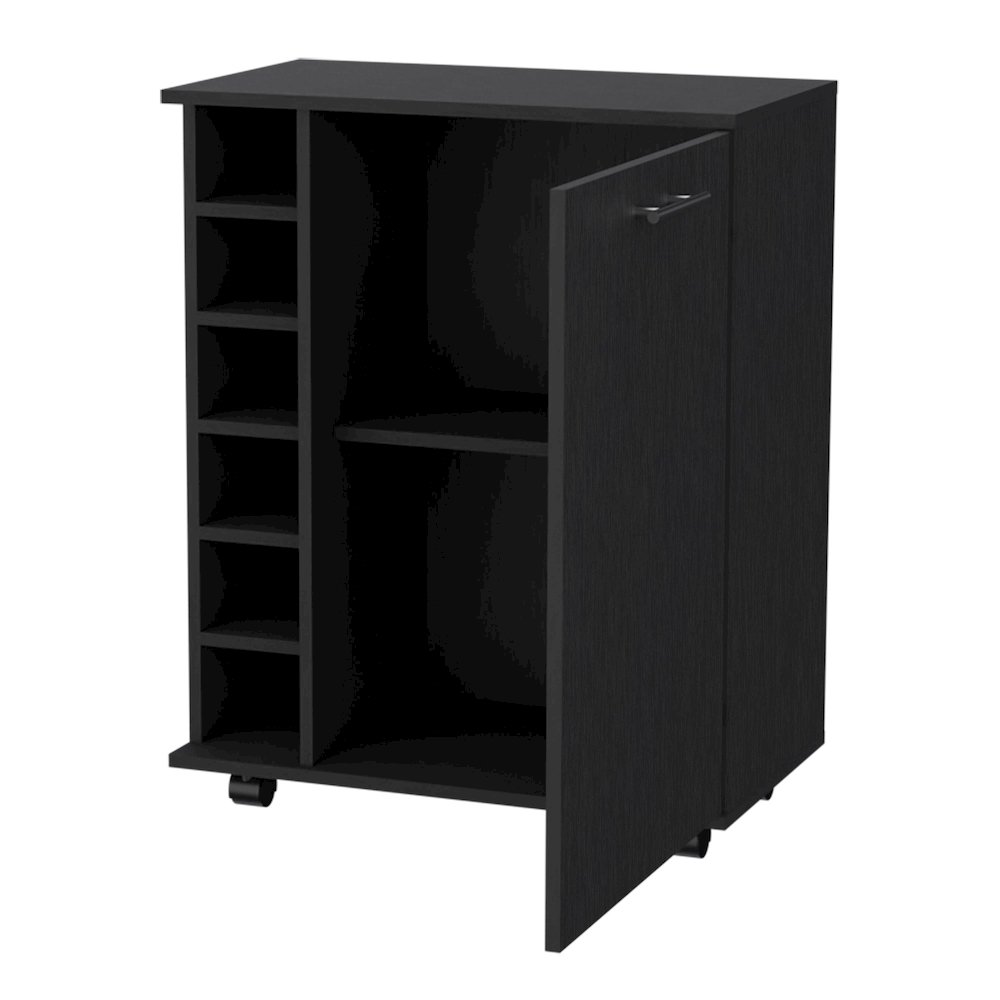 Black 6-Bottle Rack Bar Cart. Picture 2