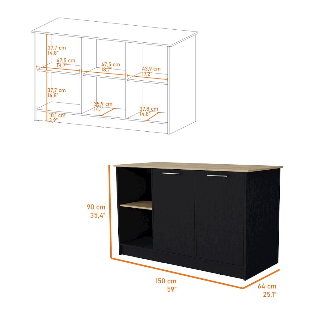 Black and Macadamia Double Door Cabinets Kitchen Island. Picture 7