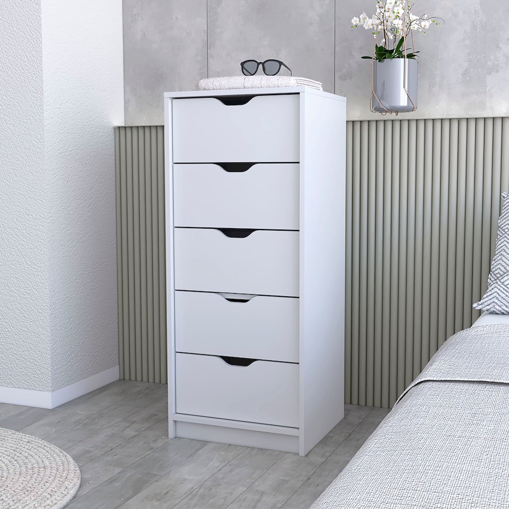 White 5 Narrow Drawer Dresser. Picture 4