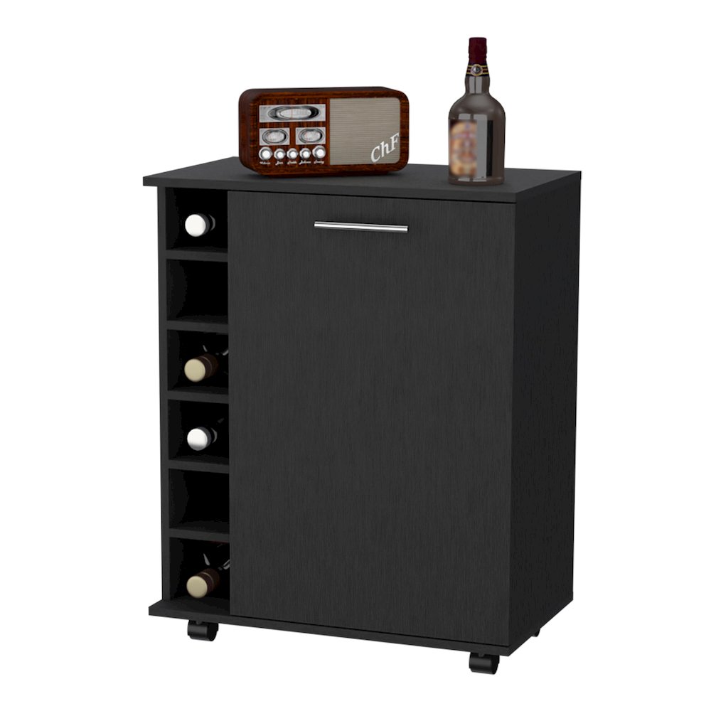Black 6-Bottle Rack Bar Cart. Picture 3