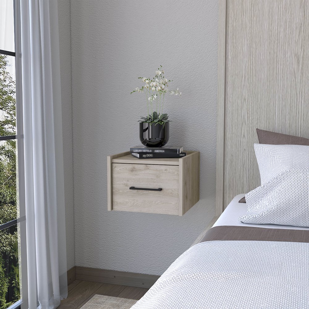 Light Gray Wall-Mounted Floating Nightstand. Picture 4