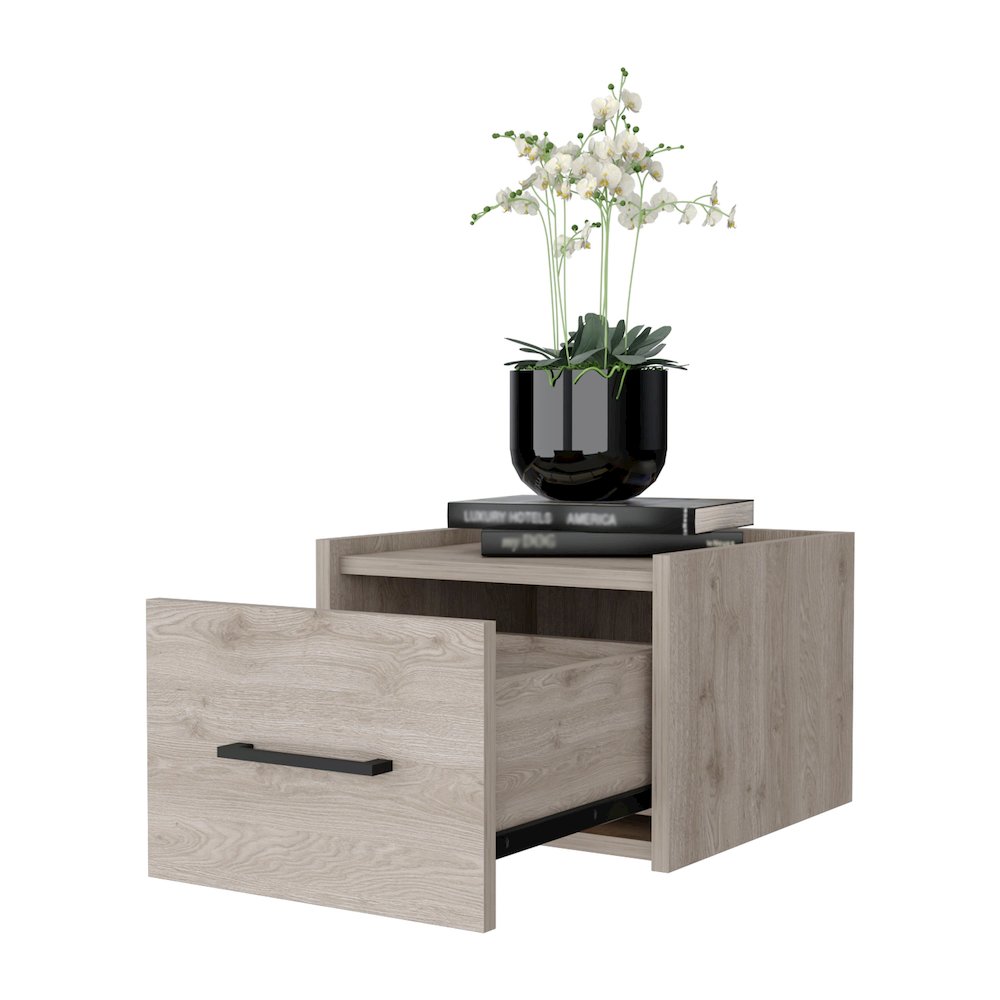 Light Gray Wall-Mounted Floating Nightstand. Picture 6