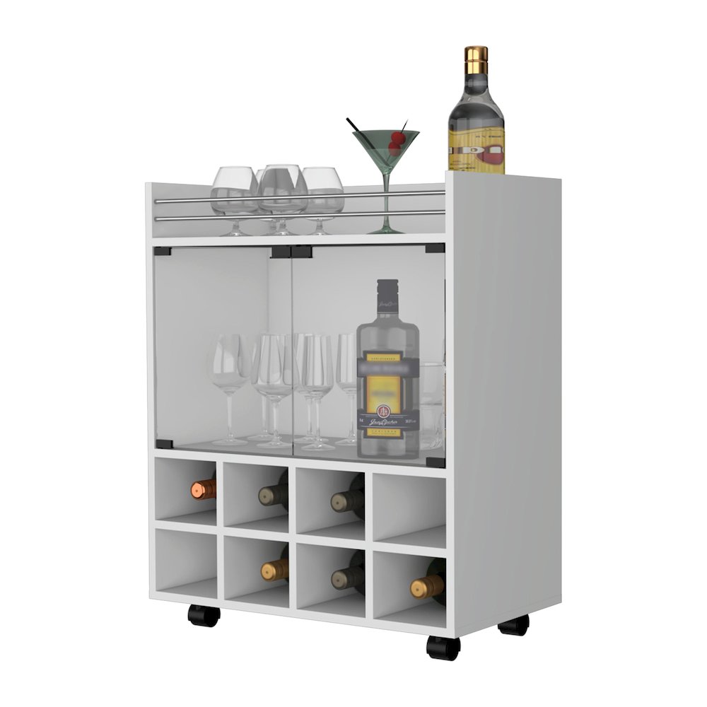 White 8-Bottle Rack Bar Cart. Picture 6