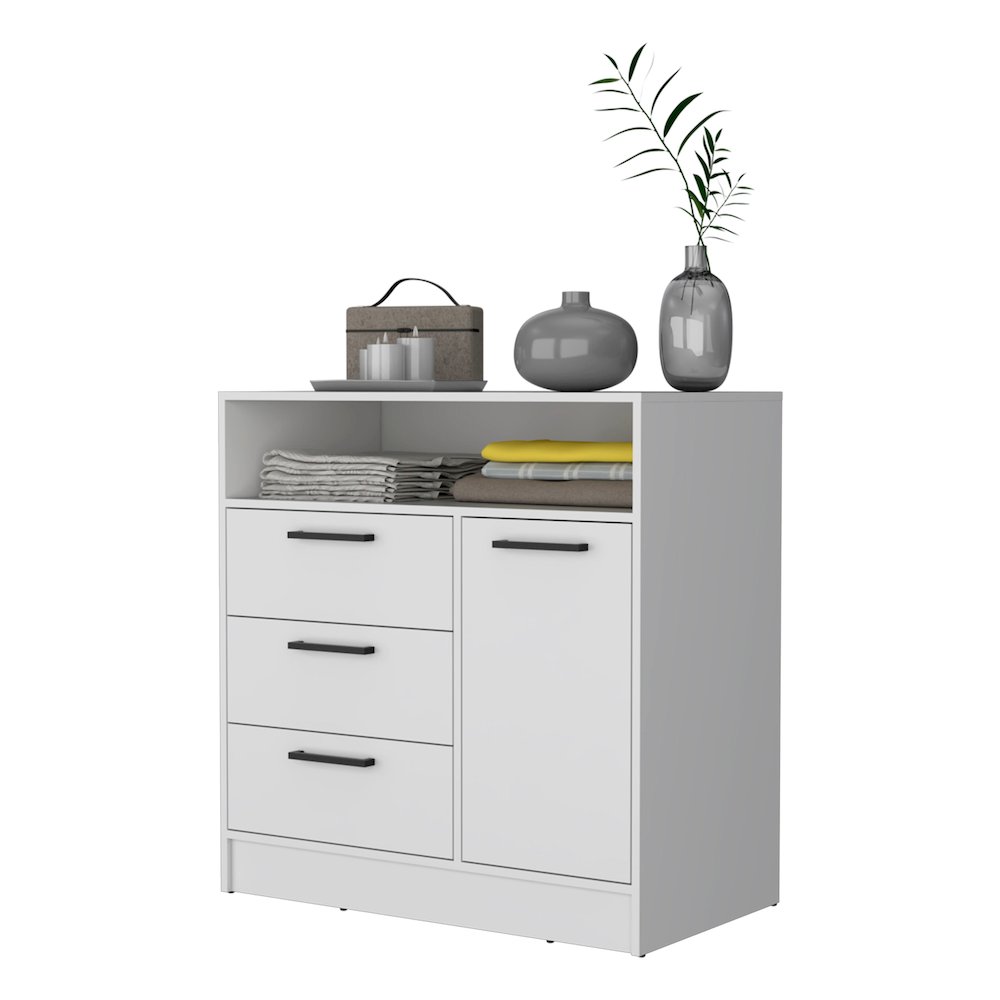 White Open Storage Shelf 3 Drawer Dresser. Picture 3