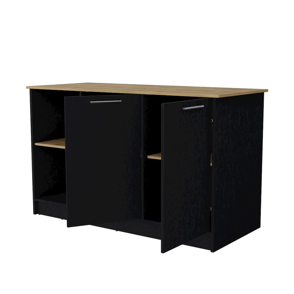 Black and Macadamia Double Door Cabinets Kitchen Island. Picture 2