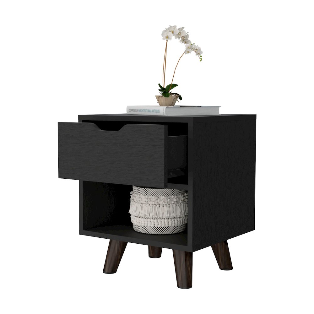 Black 1-Open Storage Shelf Nightstand. Picture 6