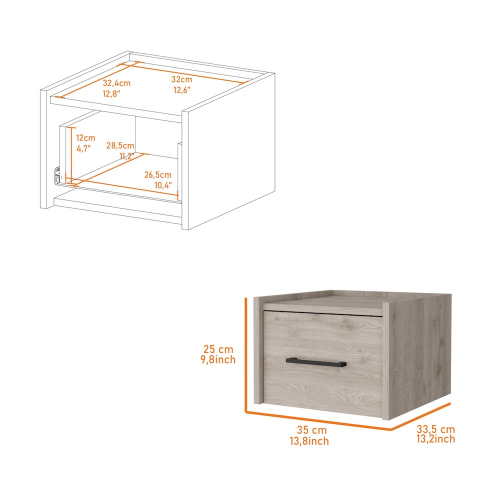 Light Gray Wall-Mounted Floating Nightstand. Picture 7
