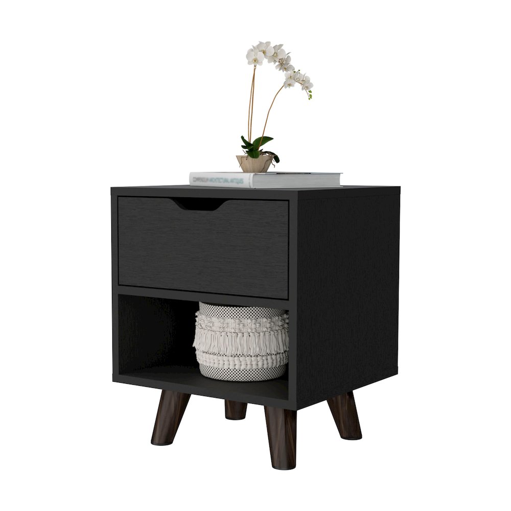 Black 1-Open Storage Shelf Nightstand. Picture 3