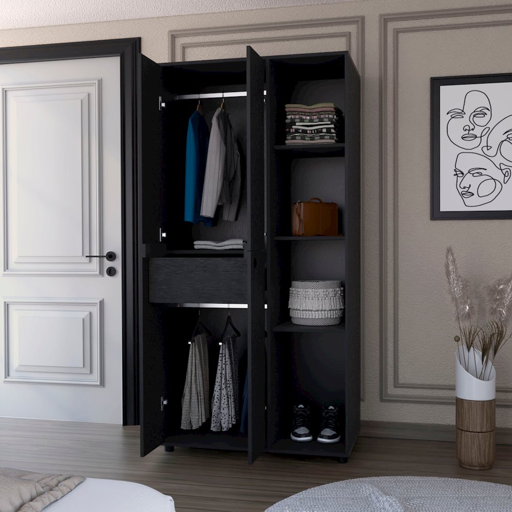 1-Drawer Armoire Closet Black. Picture 6