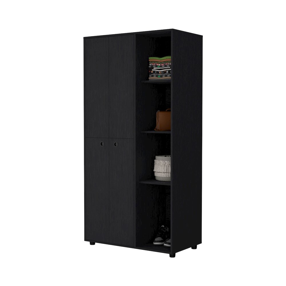 1-Drawer Armoire Closet Black. Picture 1