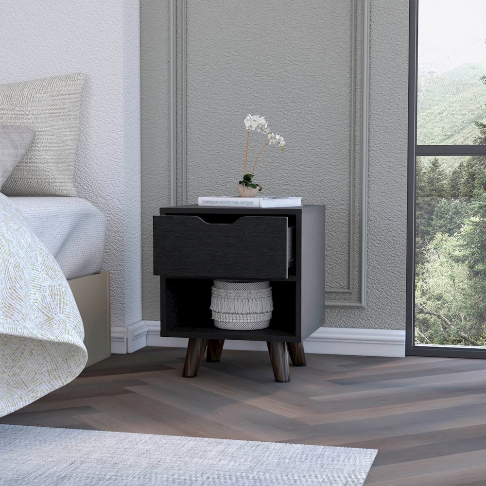 Black 1-Open Storage Shelf Nightstand. Picture 5