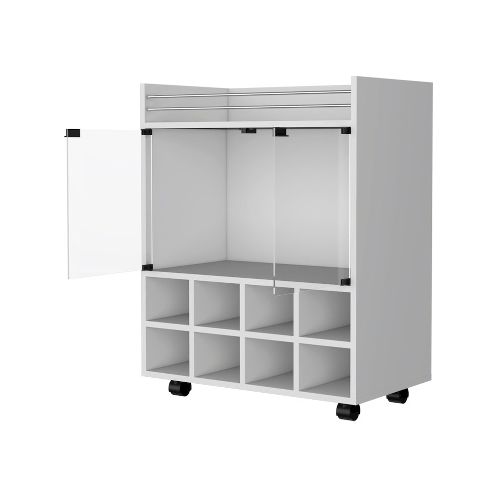 White 8-Bottle Rack Bar Cart. Picture 2