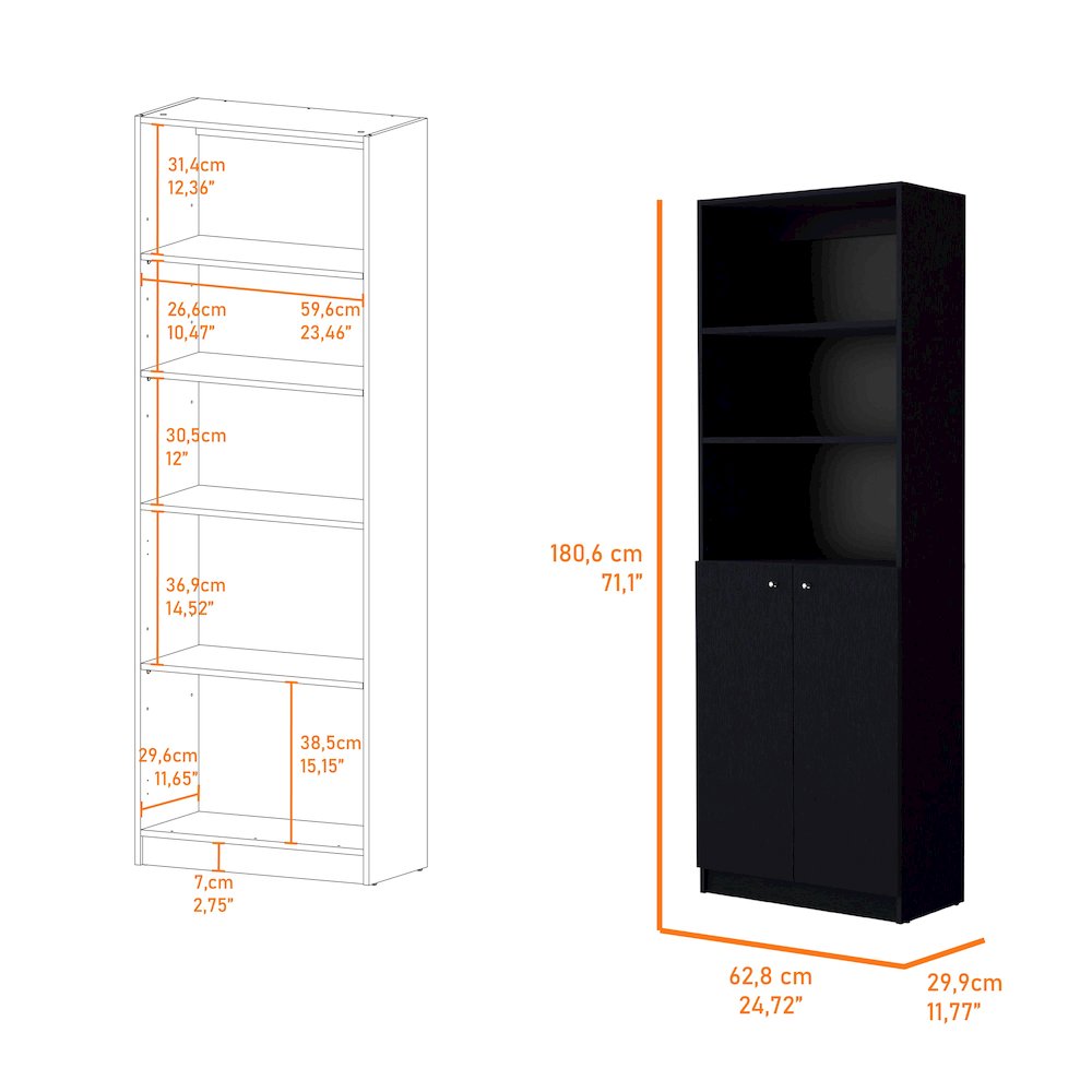 Black 2-Door Bookcase. Picture 7