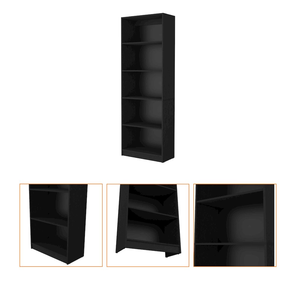 Black 5-Shelf Bookcase. Picture 6