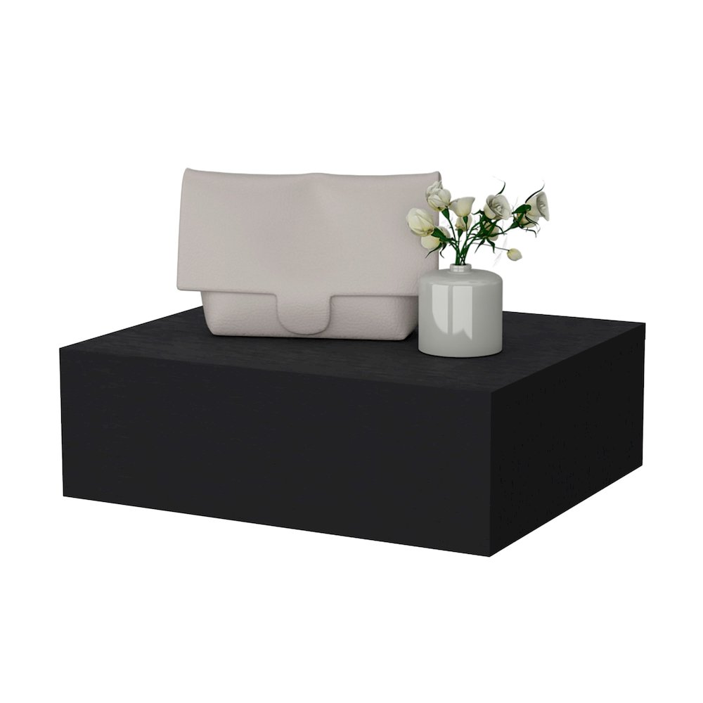 Black Wall-Mounted Floating Nightstand. Picture 3