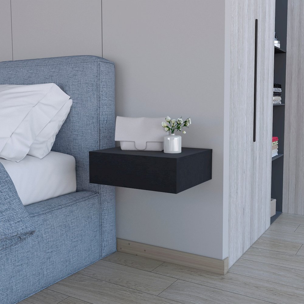 Black Wall-Mounted Floating Nightstand. Picture 4