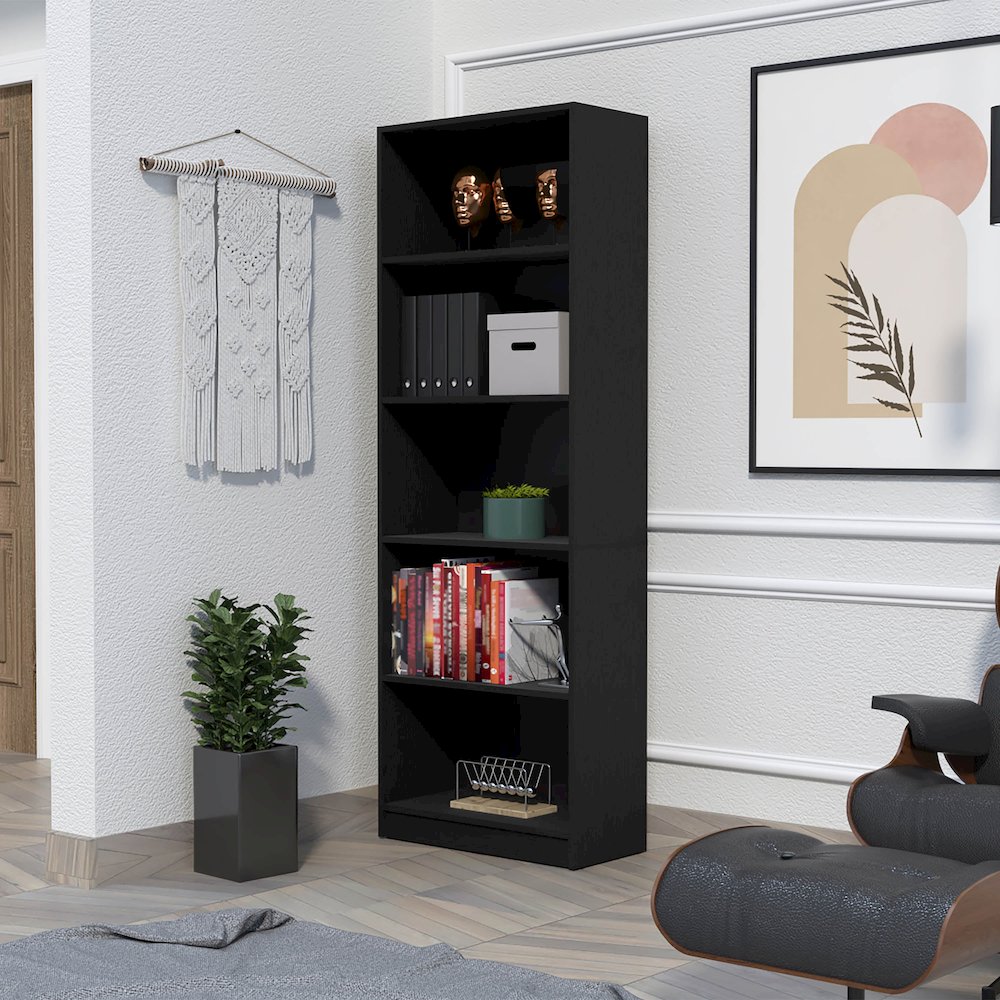 Black 5-Shelf Bookcase. Picture 4