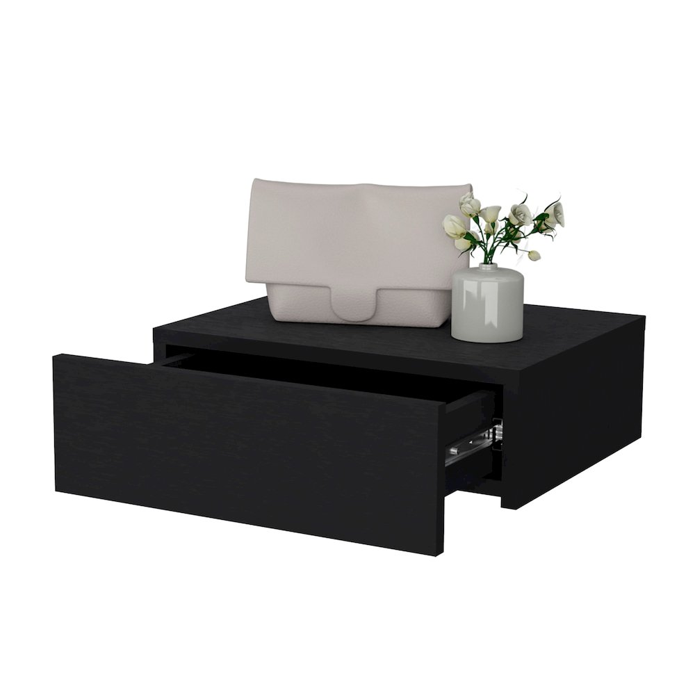 Black Wall-Mounted Floating Nightstand. Picture 6