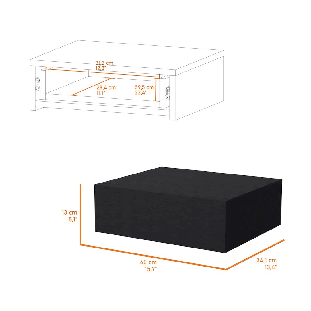 Black Wall-Mounted Floating Nightstand. Picture 7