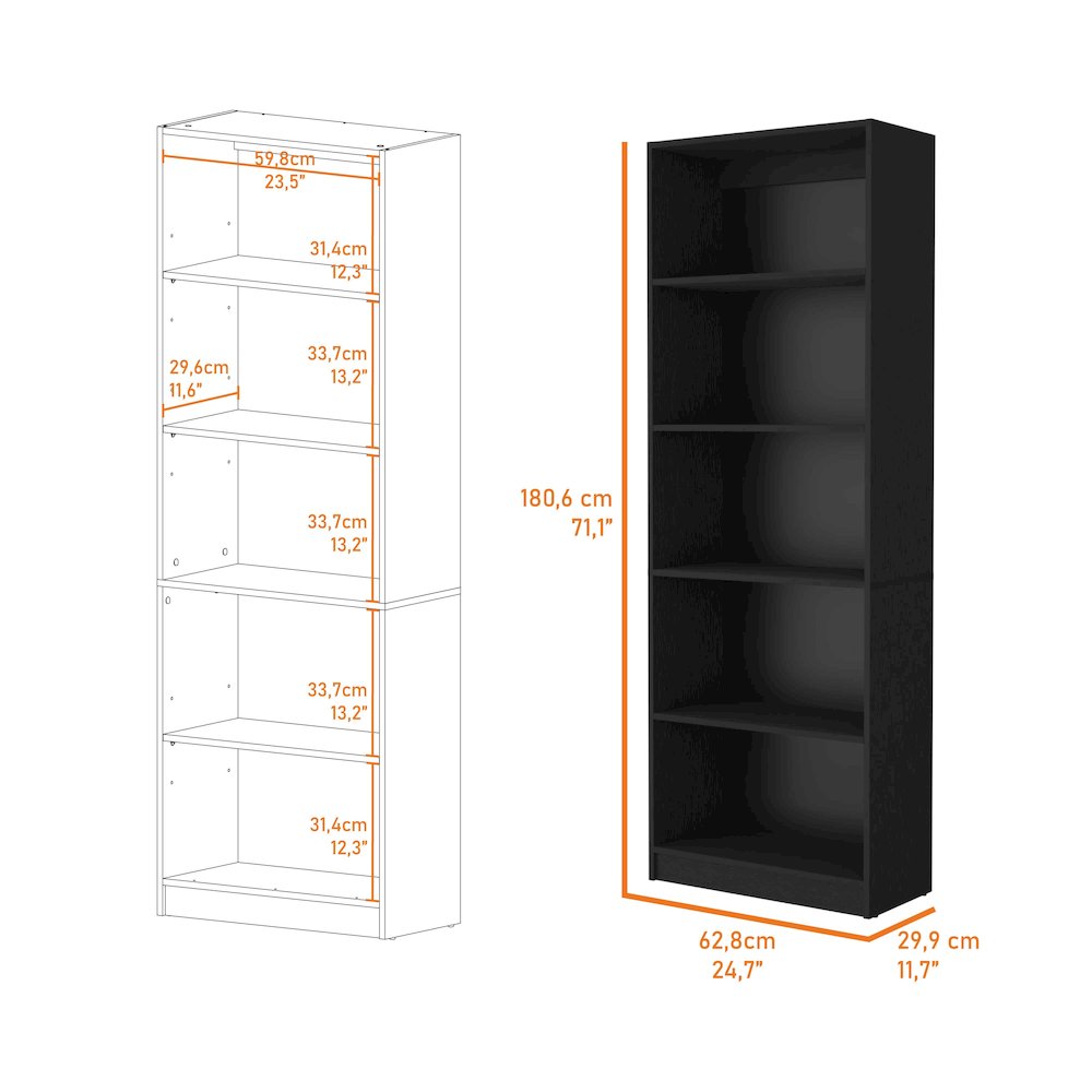 Black 5-Shelf Bookcase. Picture 7