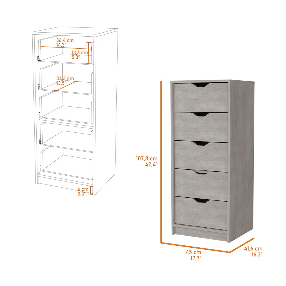 Concrete Gray 5 Narrow Drawer Dresser. Picture 7