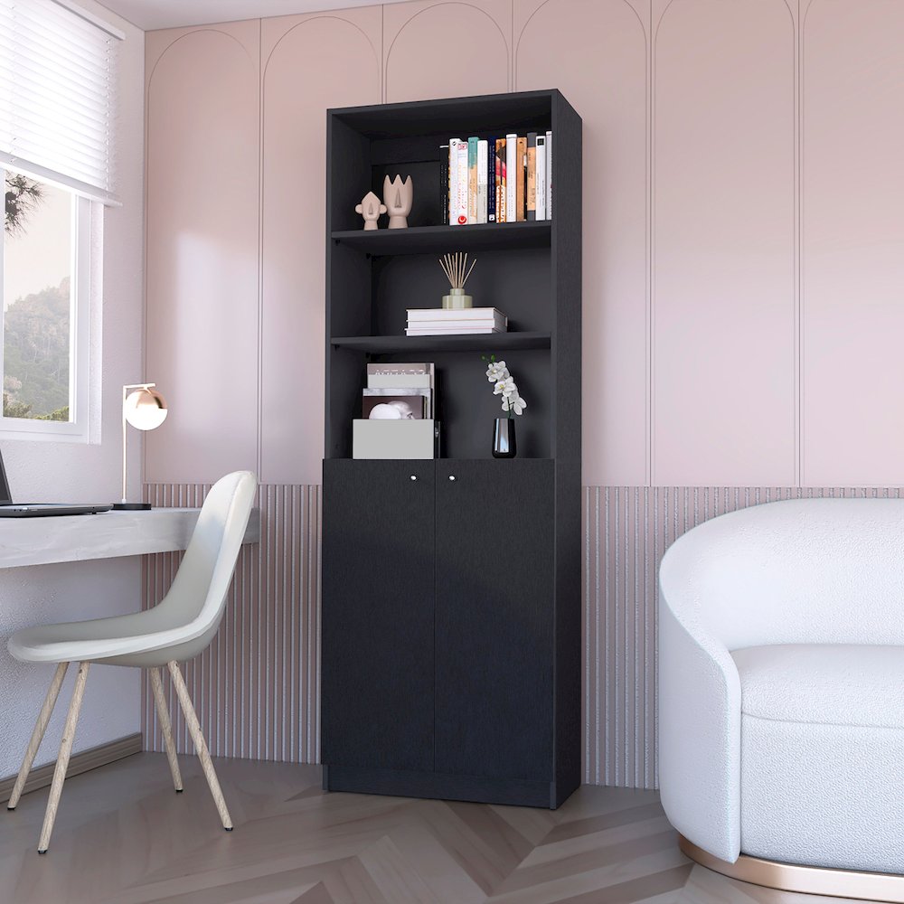 Black 2-Door Bookcase. Picture 4