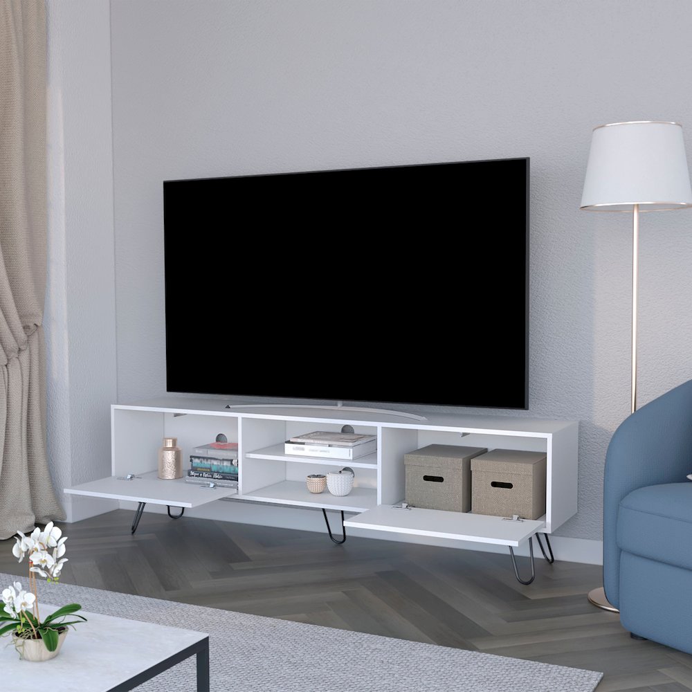 White Hairpin Leg TV Rack. Picture 5