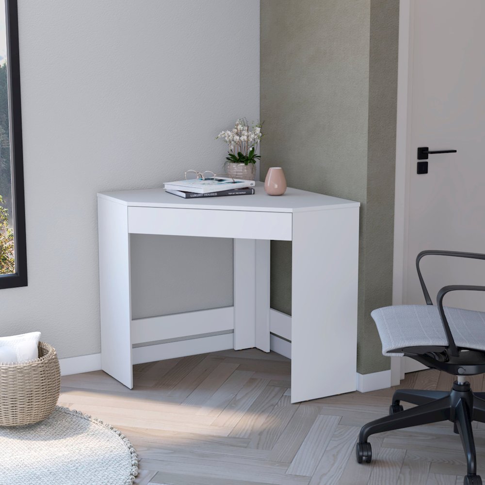 White Spacious Drawer Corner Desk. Picture 4