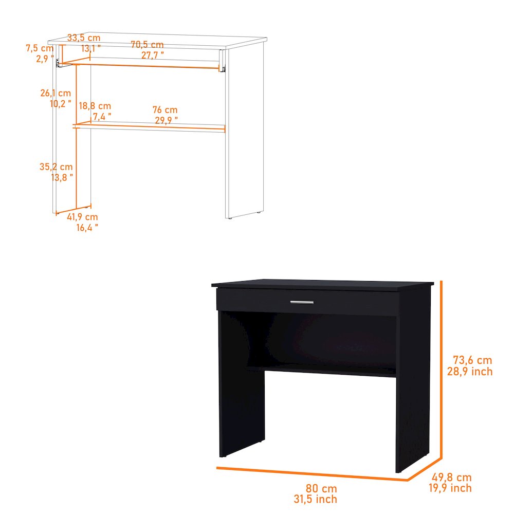 Black Storage Desk with Drawer and Shelf. Picture 6