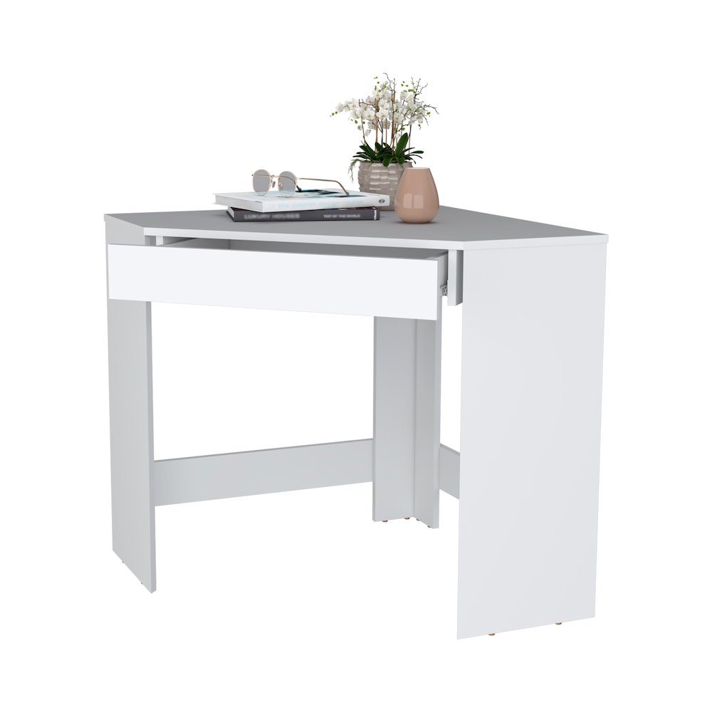 White Spacious Drawer Corner Desk. Picture 3